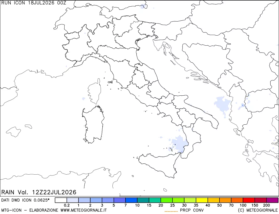 mappa Precipitazioni 24 ore precedenti