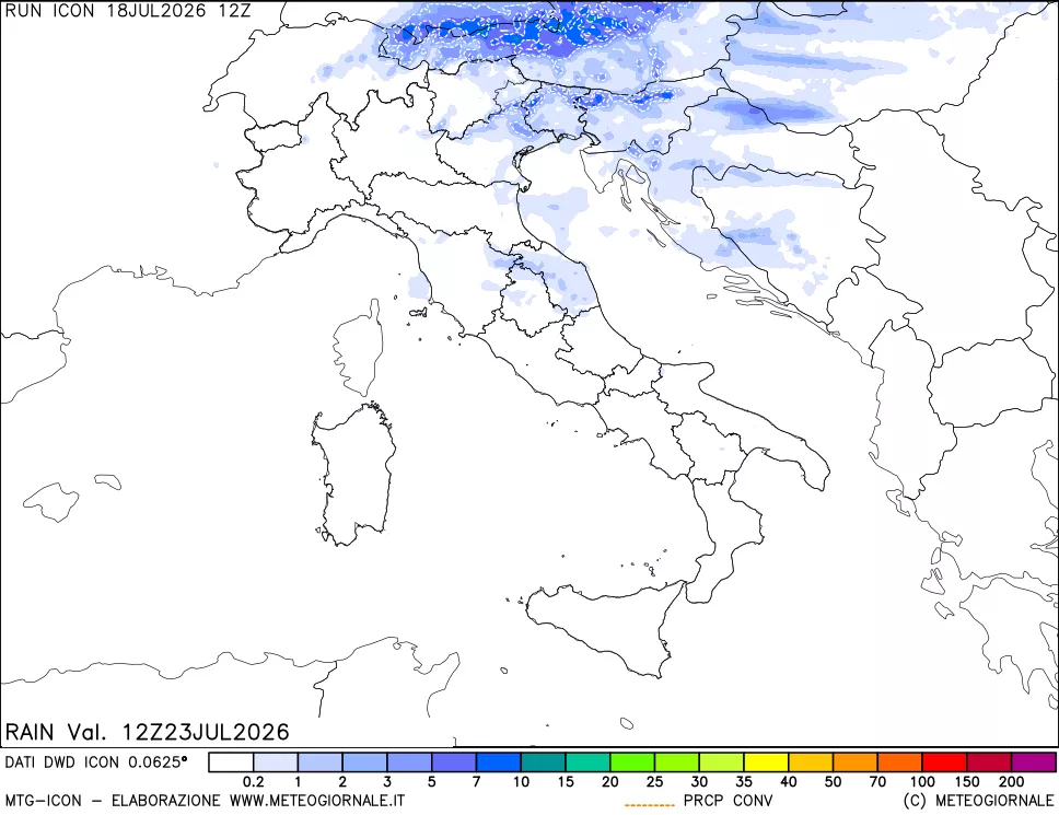 mappa Precipitazioni 24 ore precedenti