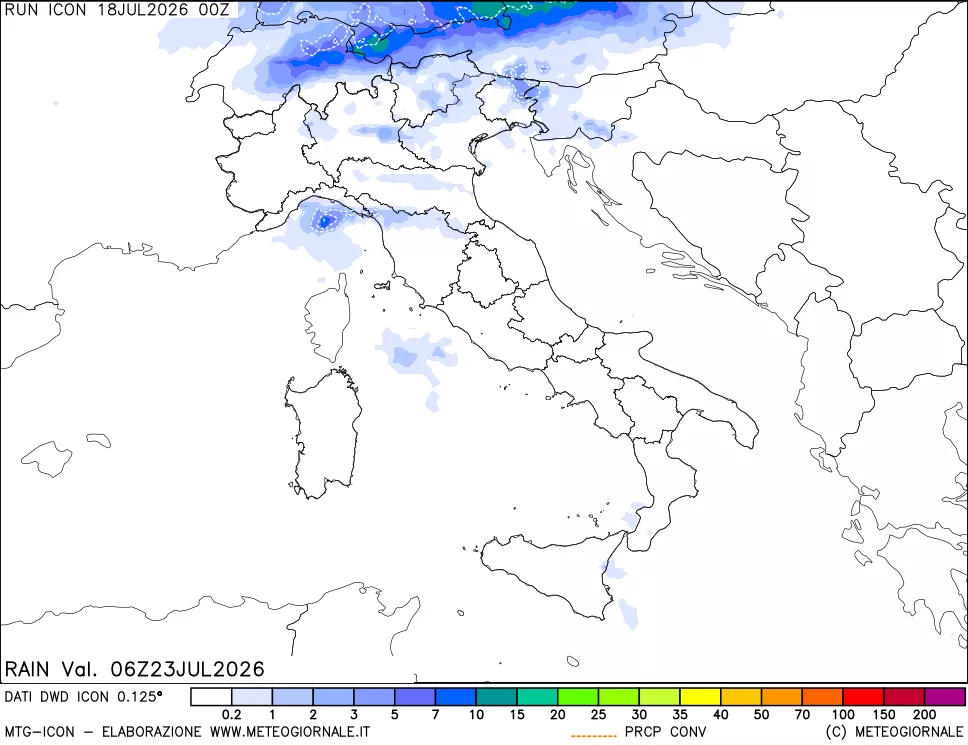 mappa Precipitazioni 24 ore precedenti