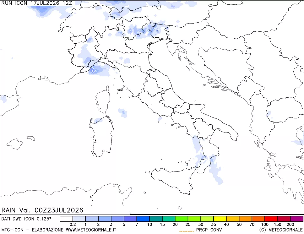 mappa Precipitazioni 24 ore precedenti