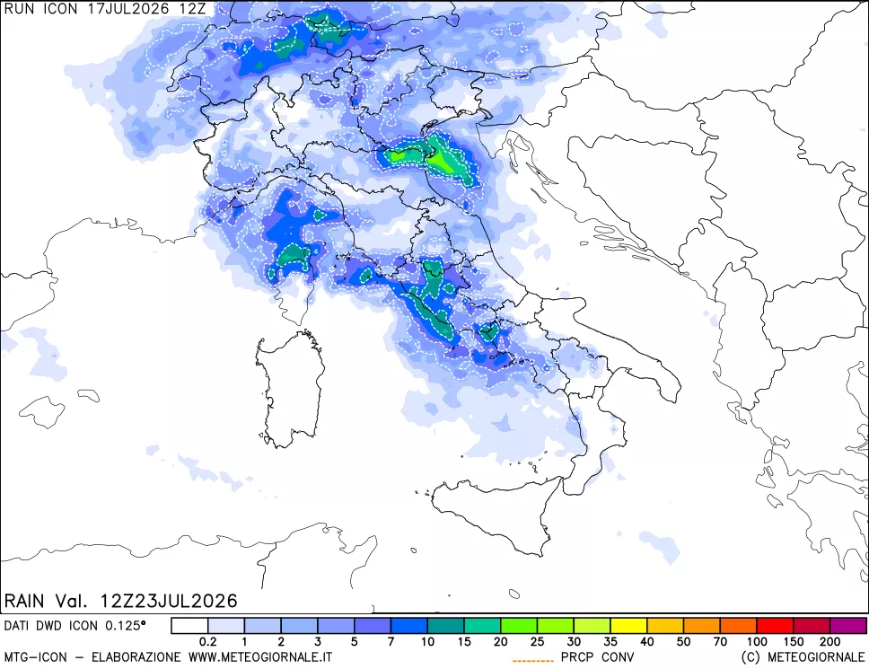 mappa Precipitazioni 24 ore precedenti