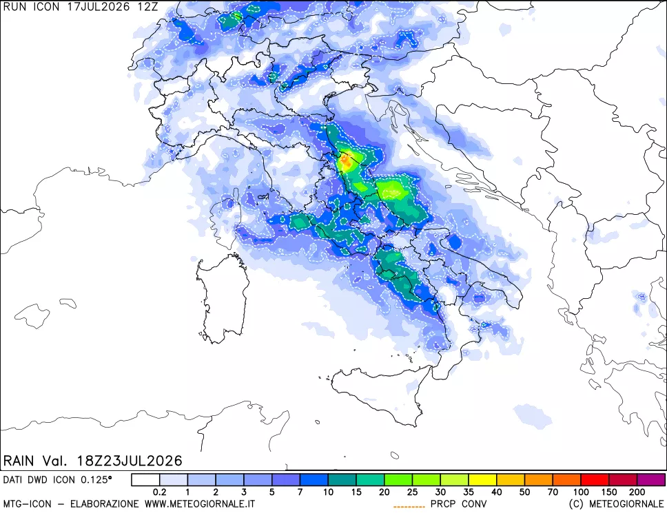 mappa Precipitazioni 24 ore precedenti