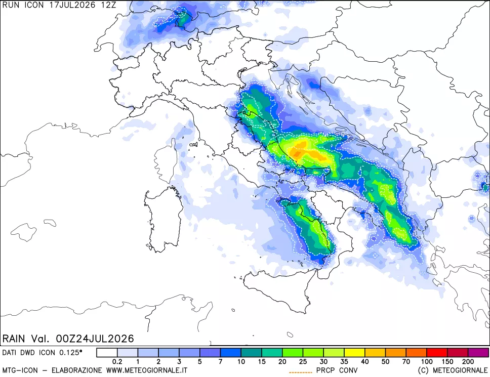 mappa Precipitazioni 24 ore precedenti