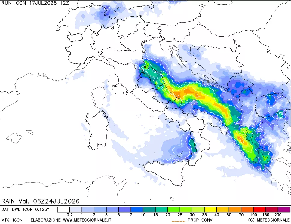 mappa Precipitazioni 24 ore precedenti