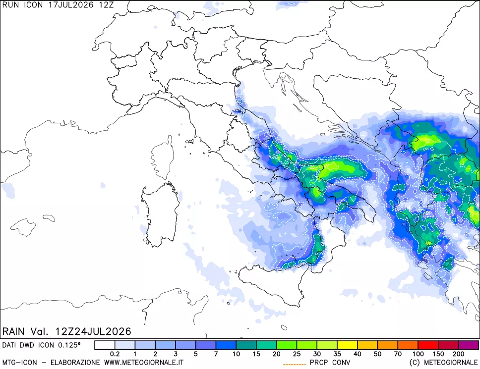 mappa Precipitazioni 24 ore precedenti