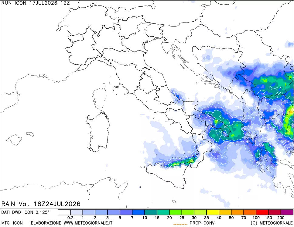 mappa Precipitazioni 24 ore precedenti