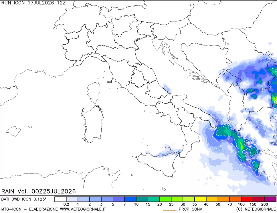 mappa Precipitazioni 24 ore precedenti