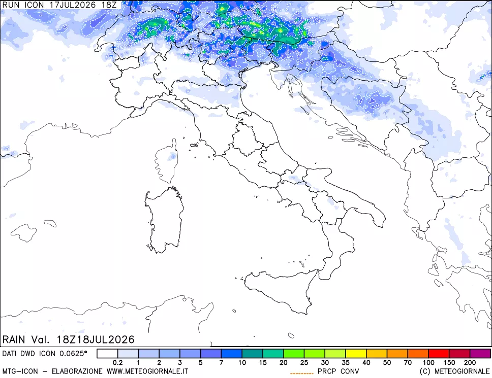 mappa Precipitazioni 24 ore precedenti