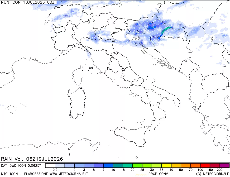 mappa Precipitazioni 24 ore precedenti