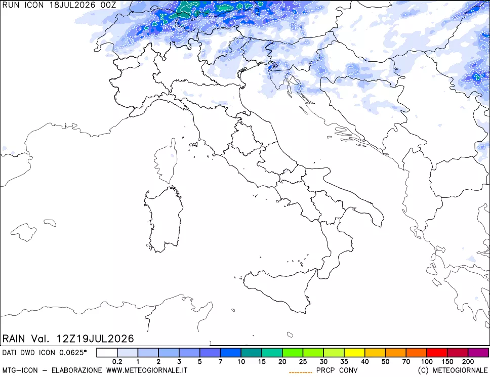 mappa Precipitazioni 24 ore precedenti