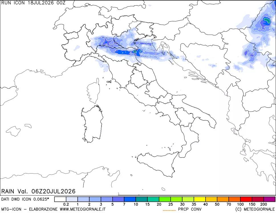 mappa Precipitazioni 24 ore precedenti