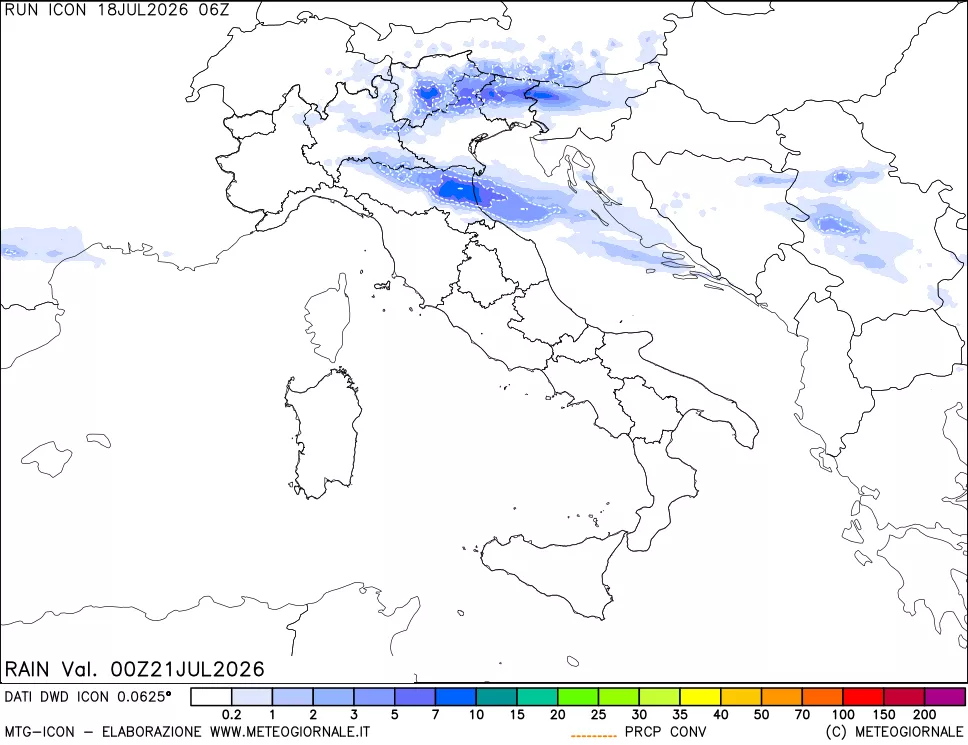 mappa Precipitazioni 24 ore precedenti
