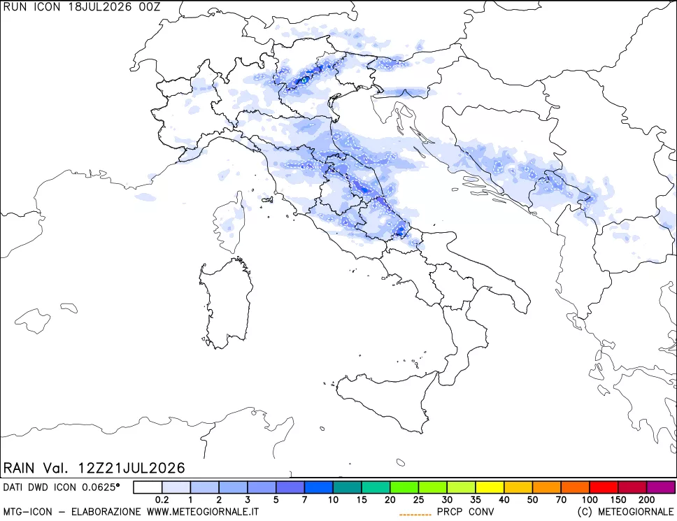 mappa Precipitazioni 24 ore precedenti