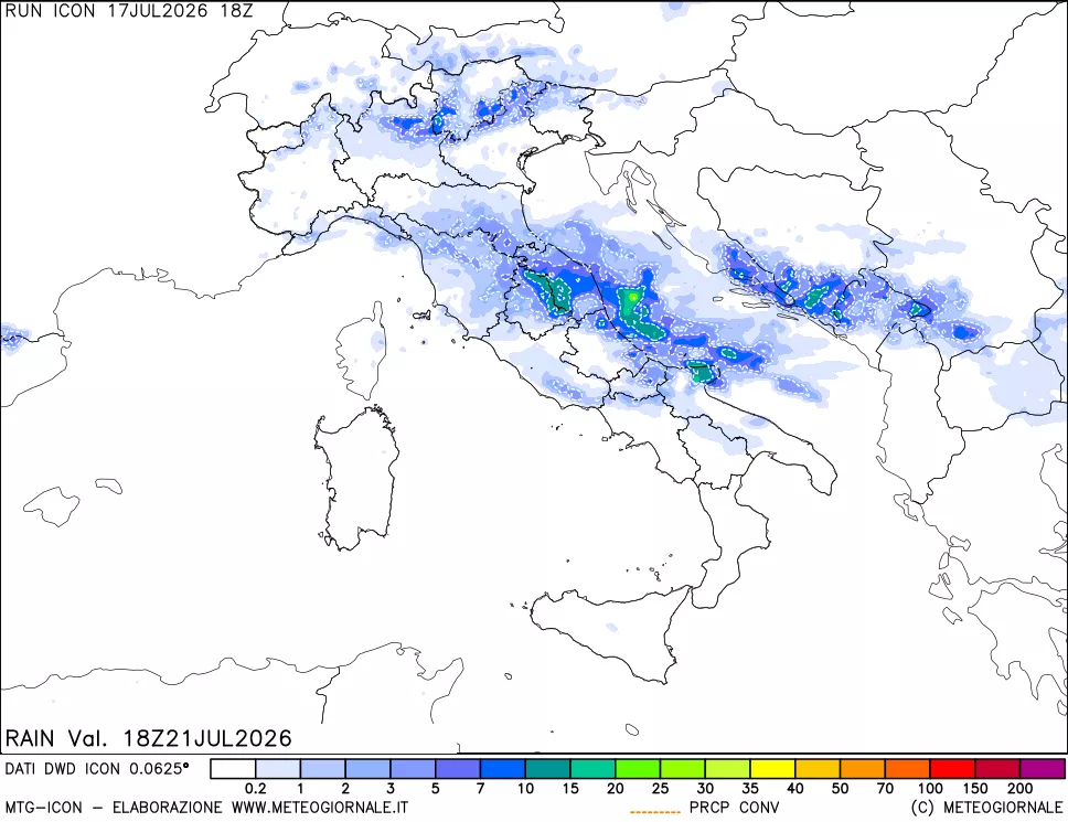 mappa Precipitazioni 24 ore precedenti