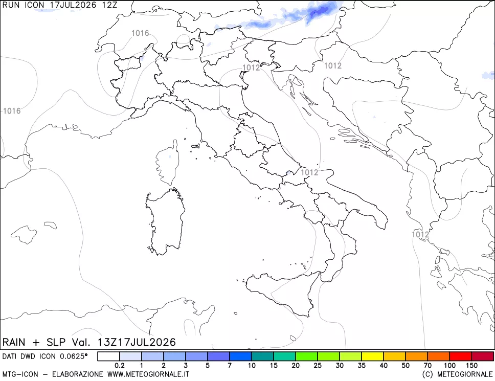mappa Precipitazioni e pressione SLM