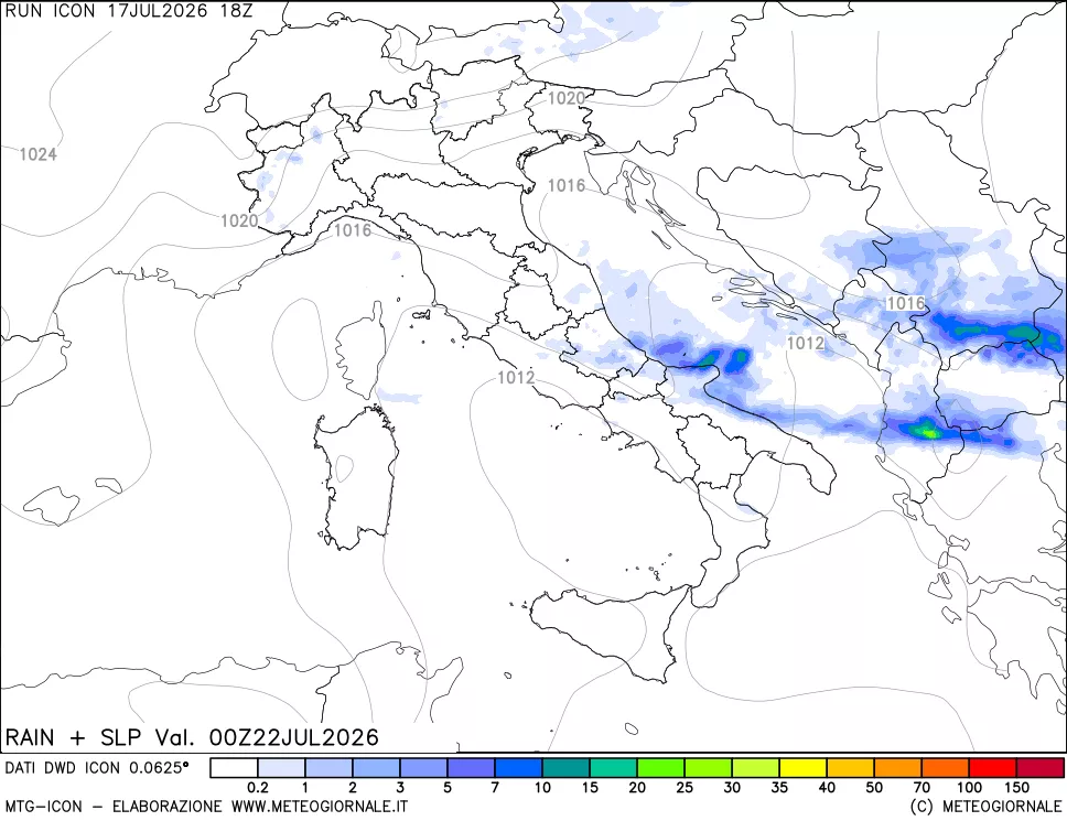 mappa Precipitazioni e pressione SLM
