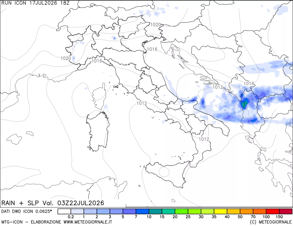 mappa Precipitazioni e pressione SLM