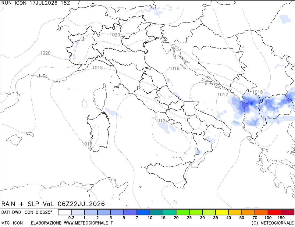 mappa Precipitazioni e pressione SLM