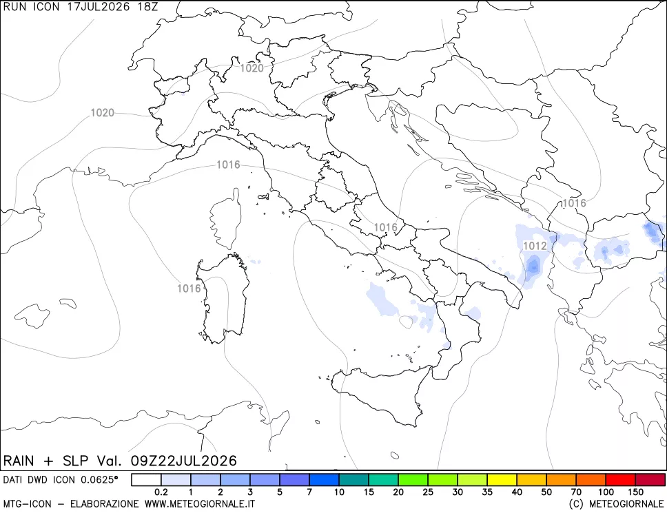 mappa Precipitazioni e pressione SLM