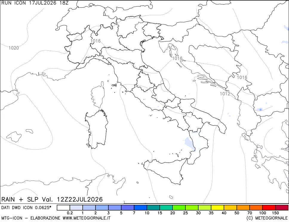 mappa Precipitazioni e pressione SLM
