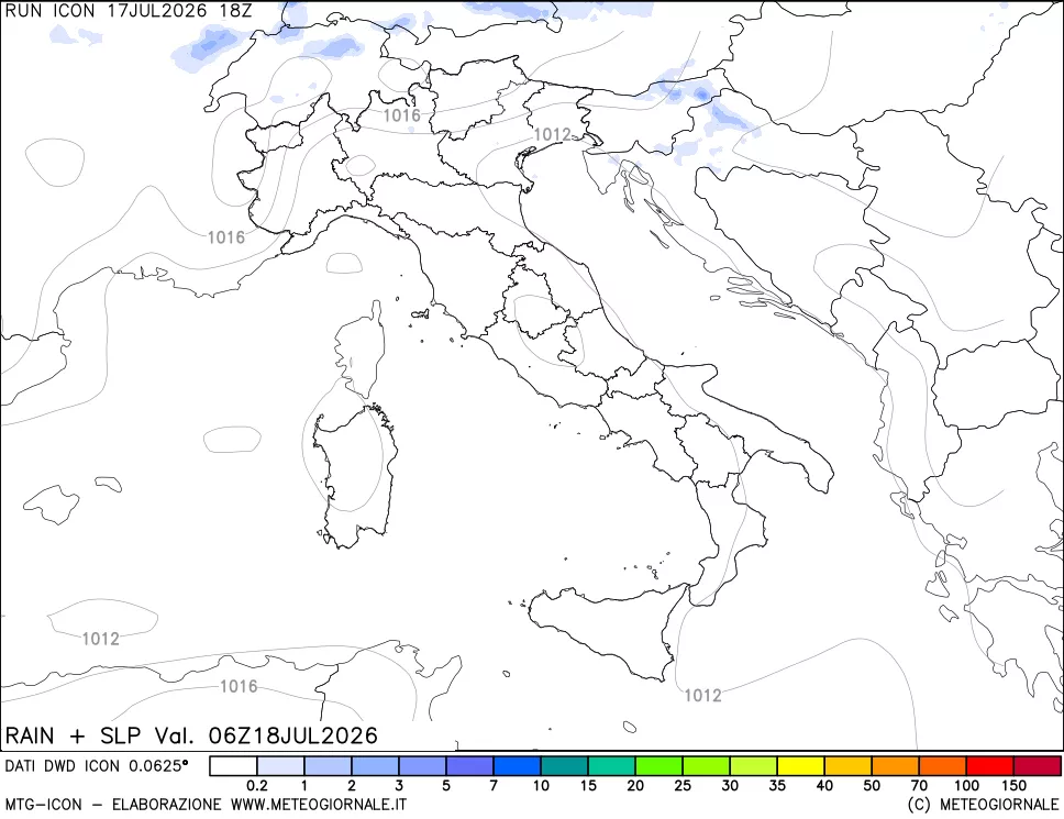 mappa Precipitazioni e pressione SLM