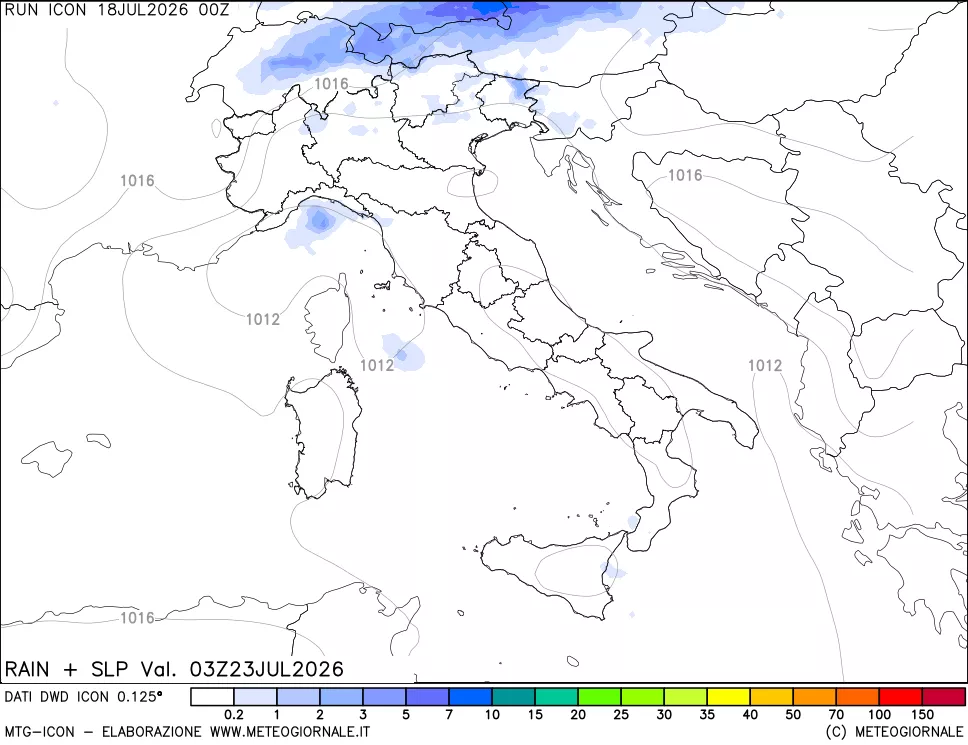 mappa Precipitazioni e pressione SLM