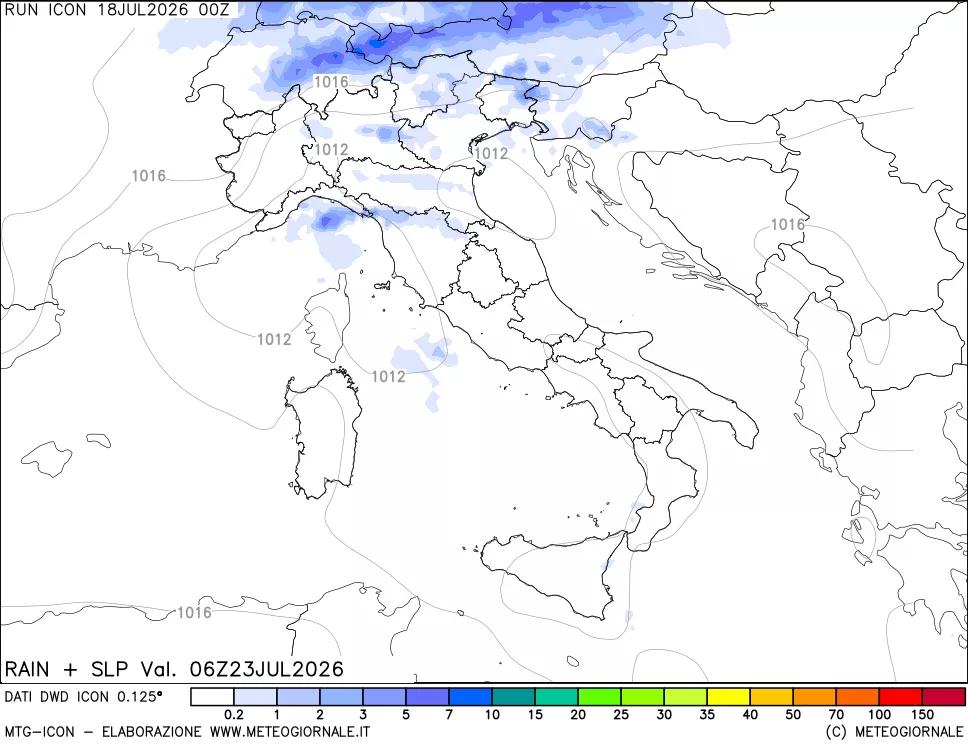 mappa Precipitazioni e pressione SLM