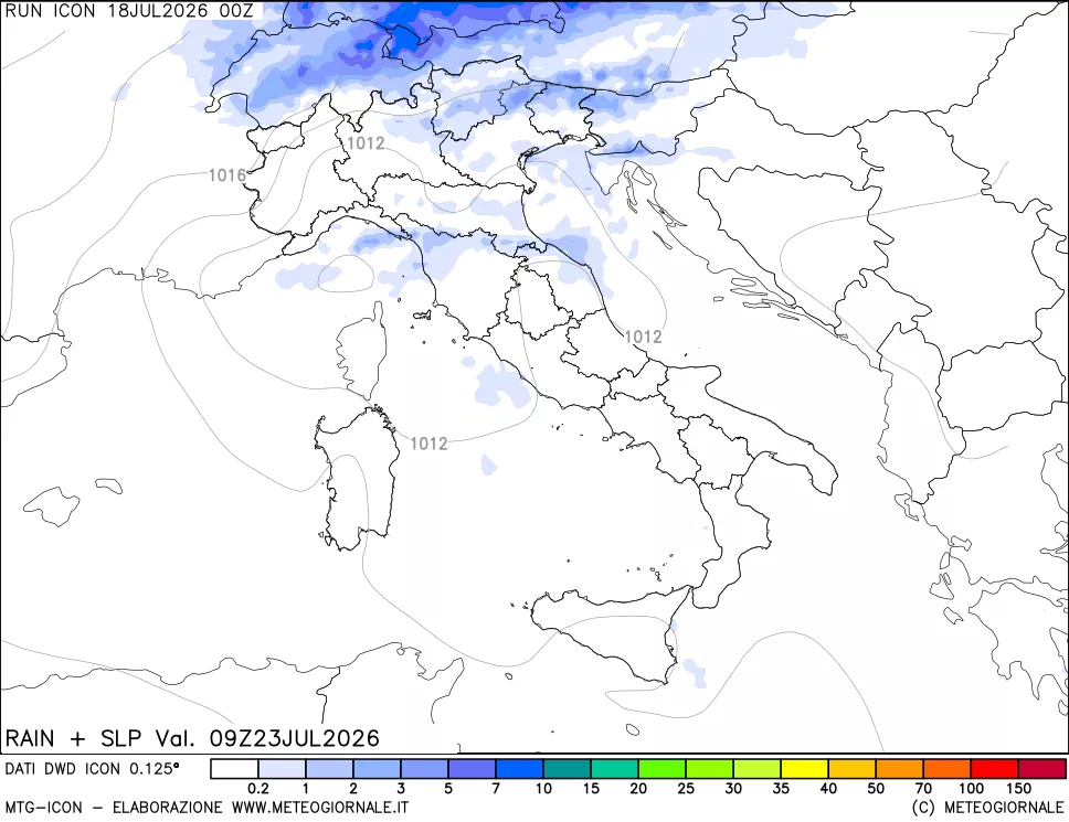 mappa Precipitazioni e pressione SLM