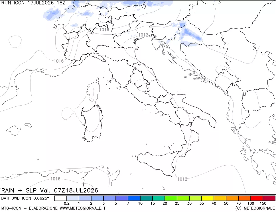 mappa Precipitazioni e pressione SLM