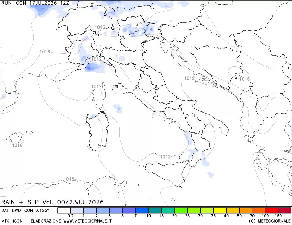 mappa Precipitazioni e pressione SLM