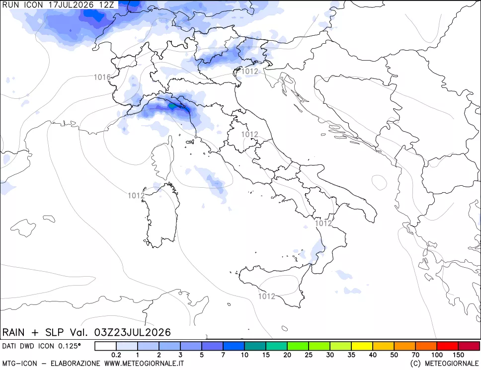 mappa Precipitazioni e pressione SLM