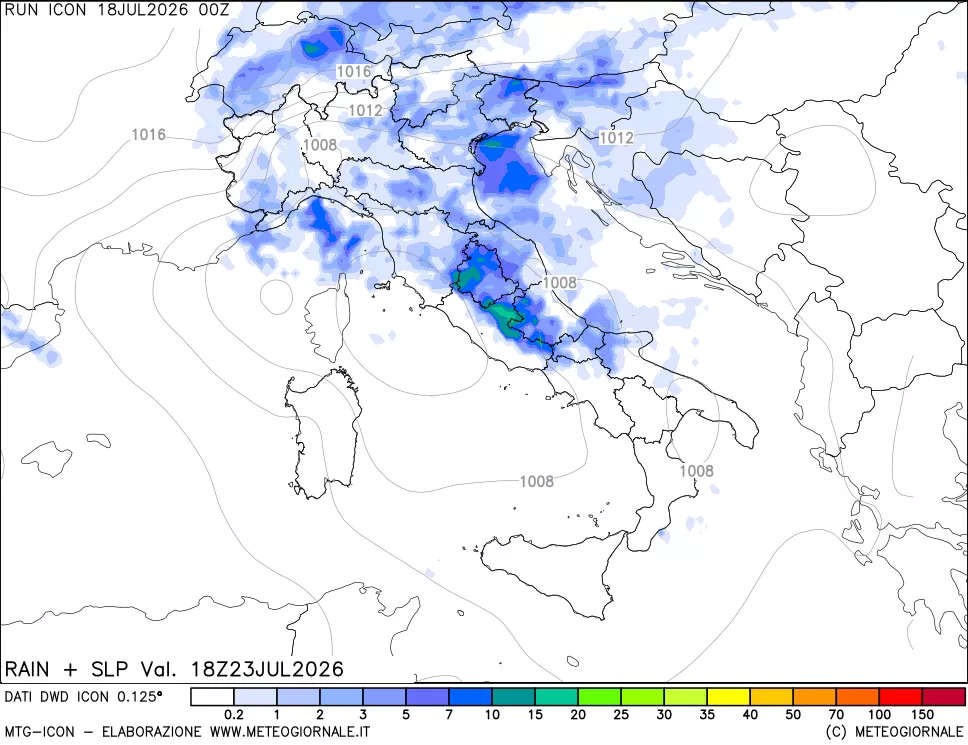 mappa Precipitazioni e pressione SLM