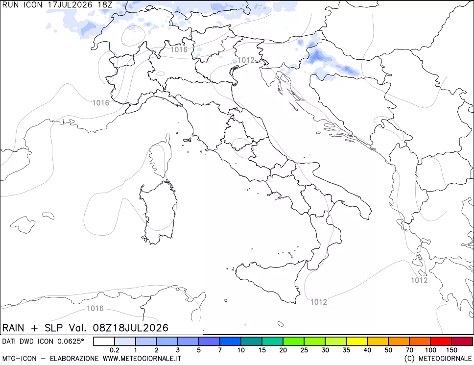 mappa Precipitazioni e pressione SLM
