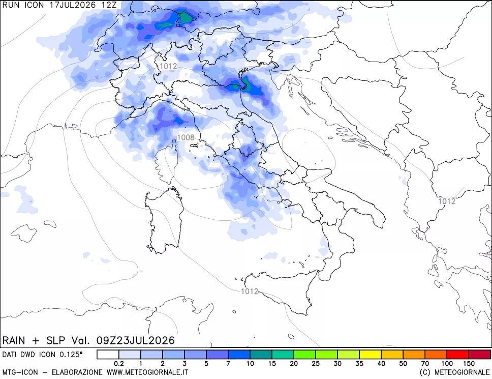 mappa Precipitazioni e pressione SLM