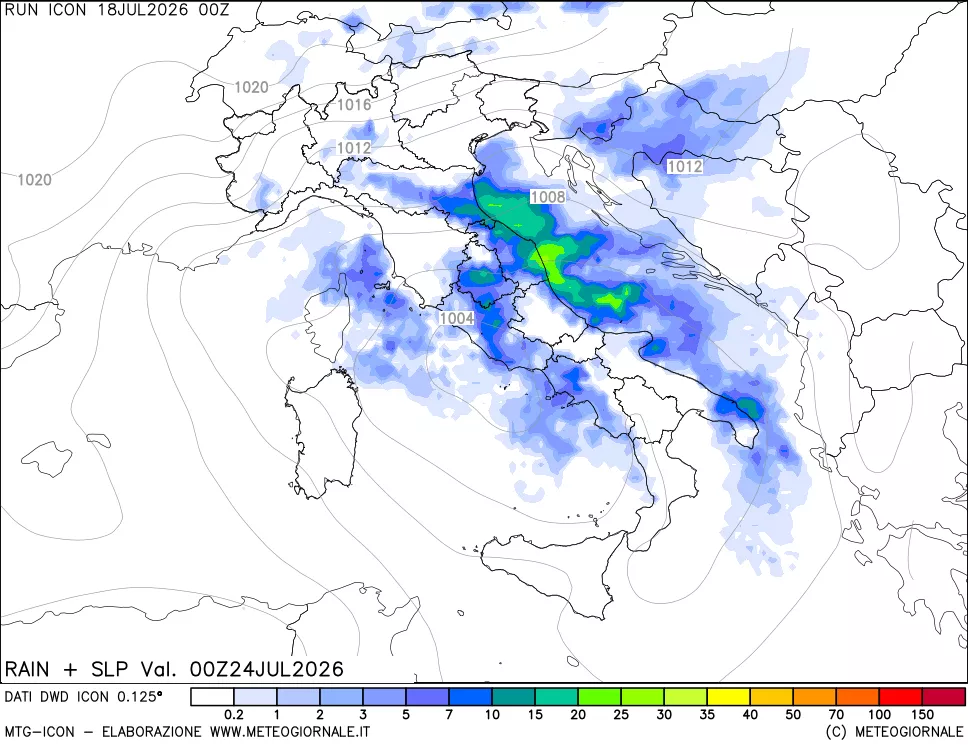 mappa Precipitazioni e pressione SLM