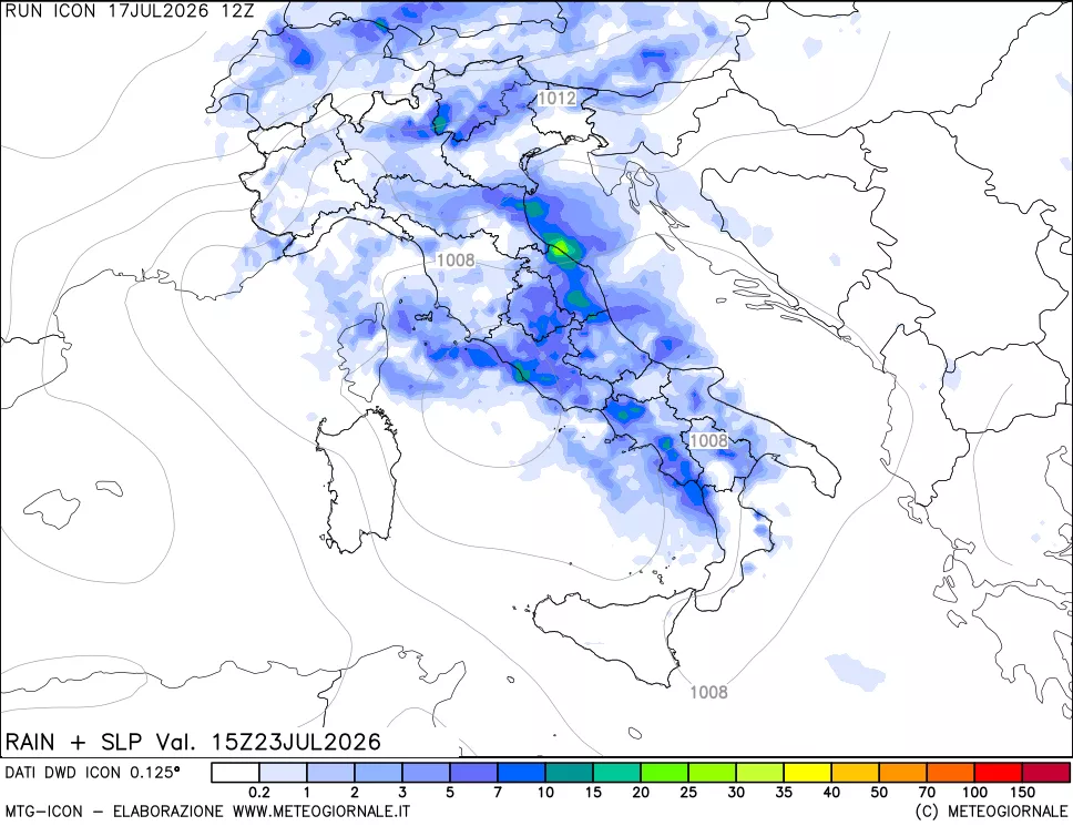 mappa Precipitazioni e pressione SLM