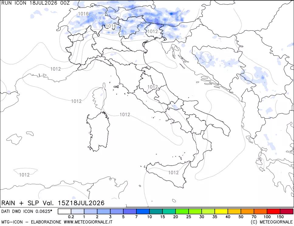 mappa Precipitazioni e pressione SLM