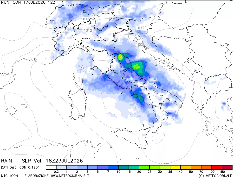 mappa Precipitazioni e pressione SLM