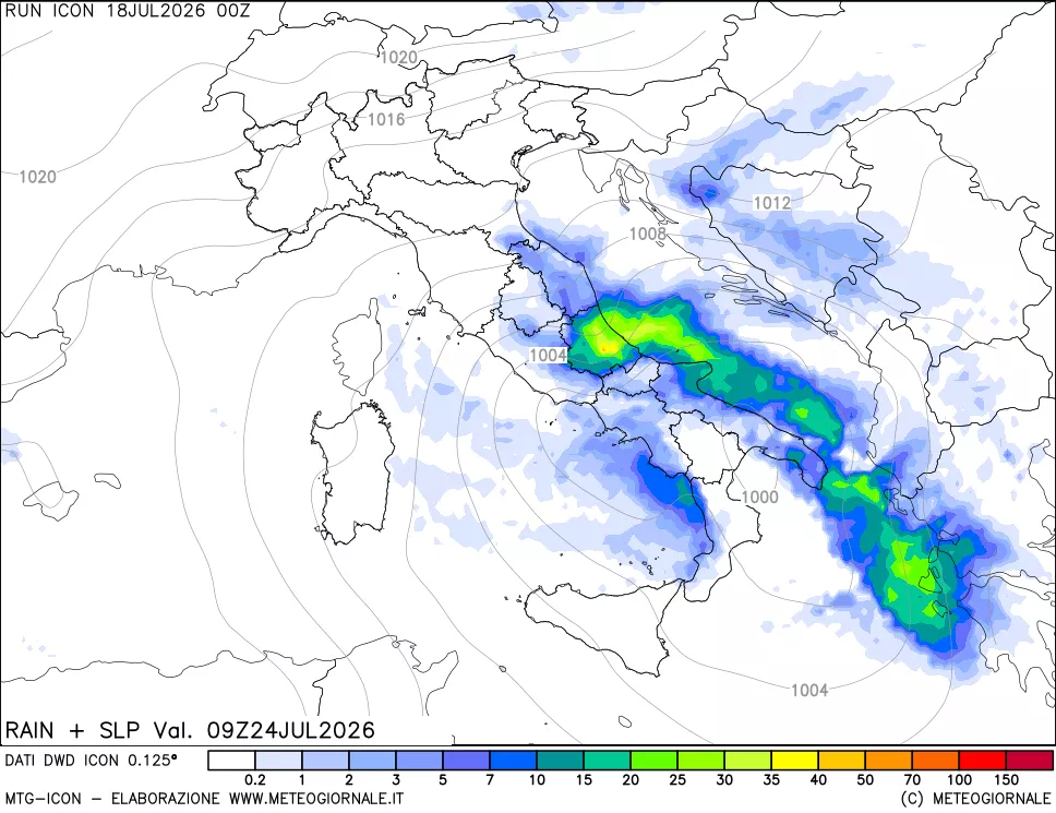 mappa Precipitazioni e pressione SLM