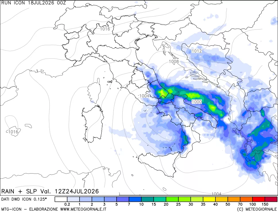 mappa Precipitazioni e pressione SLM