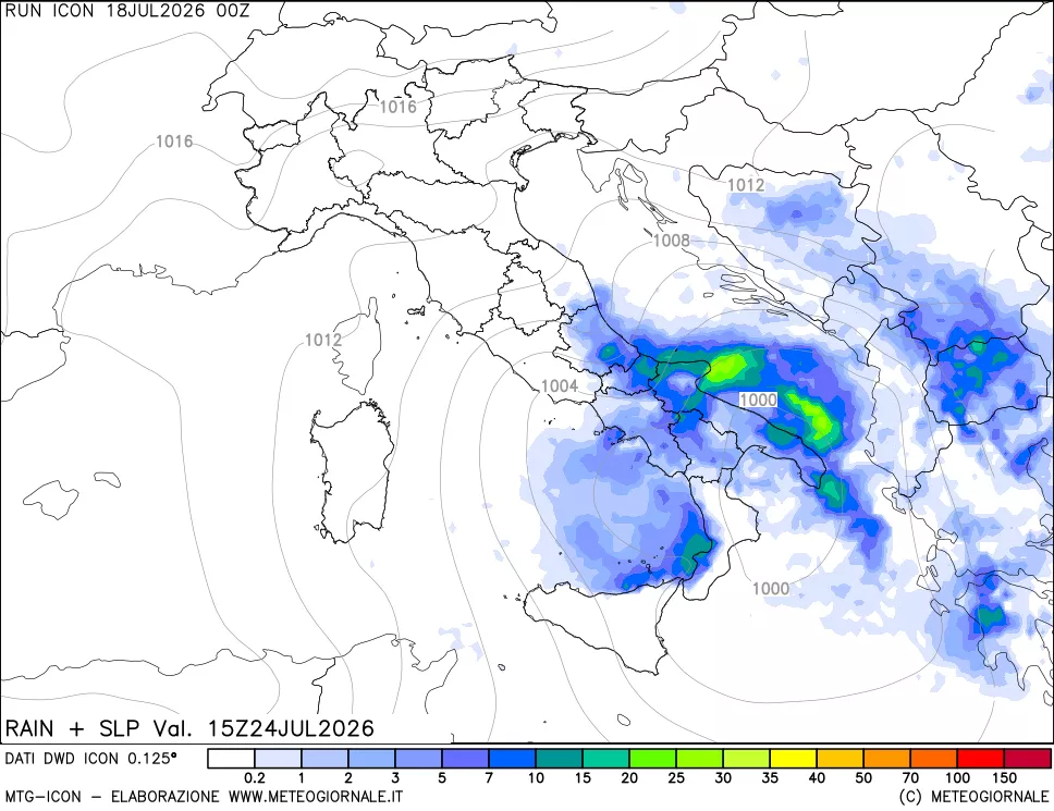 mappa Precipitazioni e pressione SLM