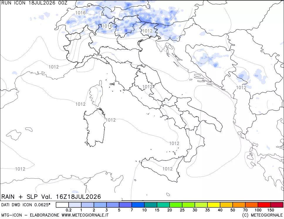 mappa Precipitazioni e pressione SLM