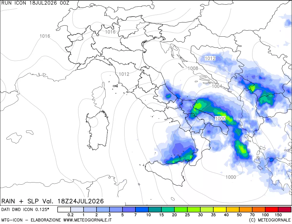 mappa Precipitazioni e pressione SLM