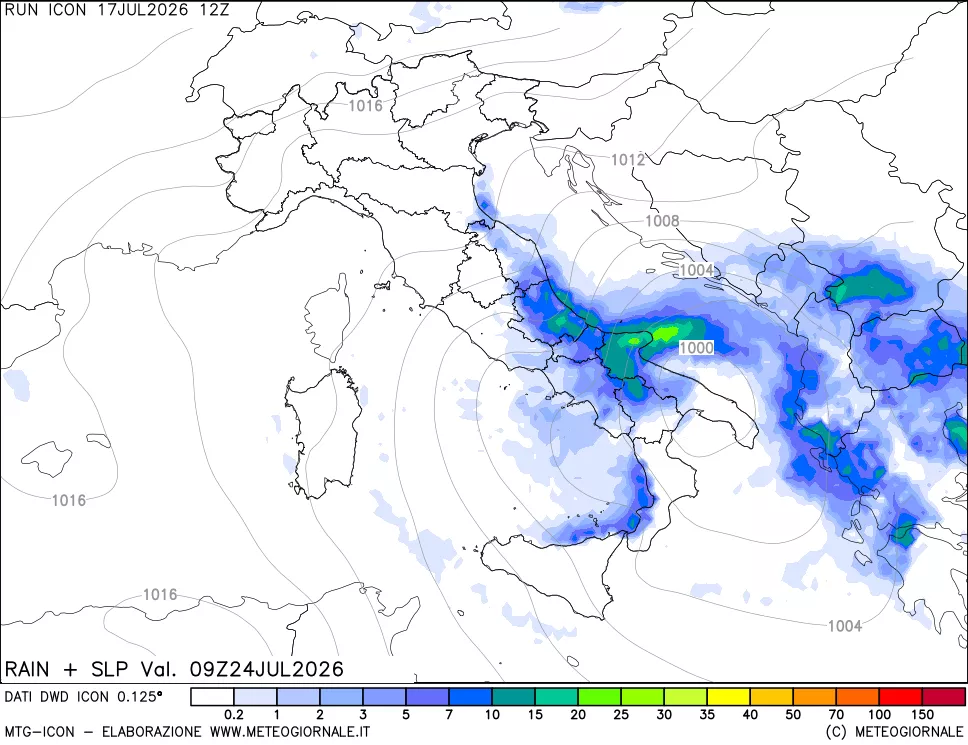 mappa Precipitazioni e pressione SLM