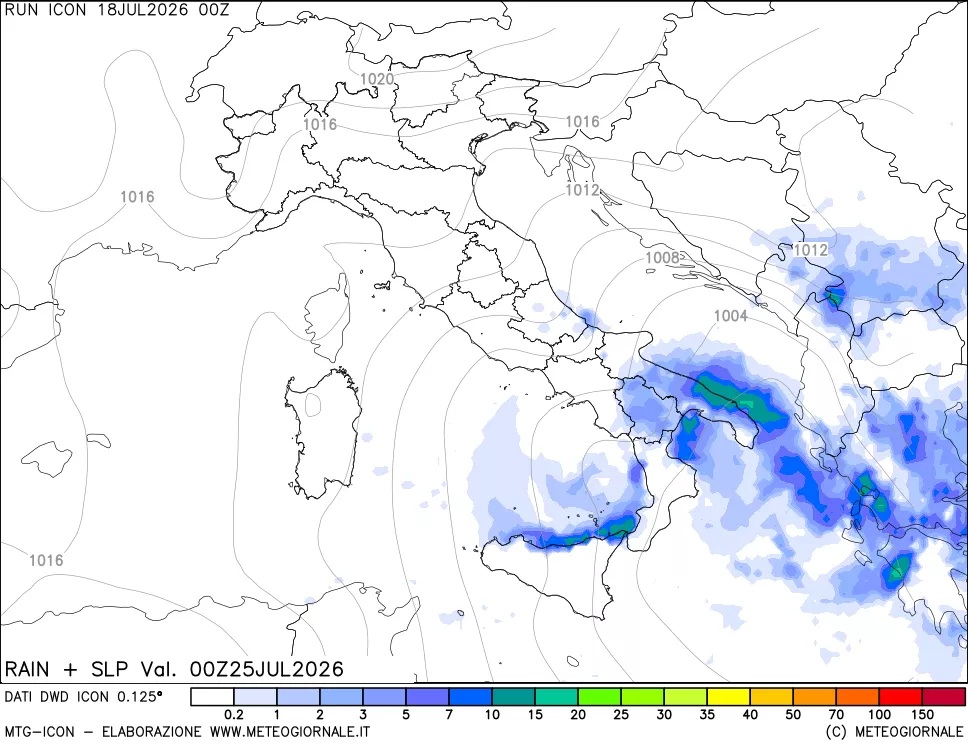 mappa Precipitazioni e pressione SLM