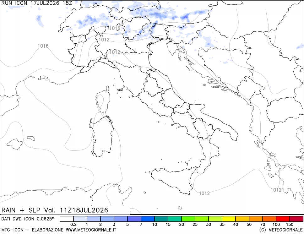 mappa Precipitazioni e pressione SLM