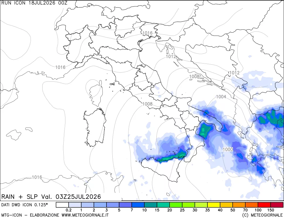 mappa Precipitazioni e pressione SLM