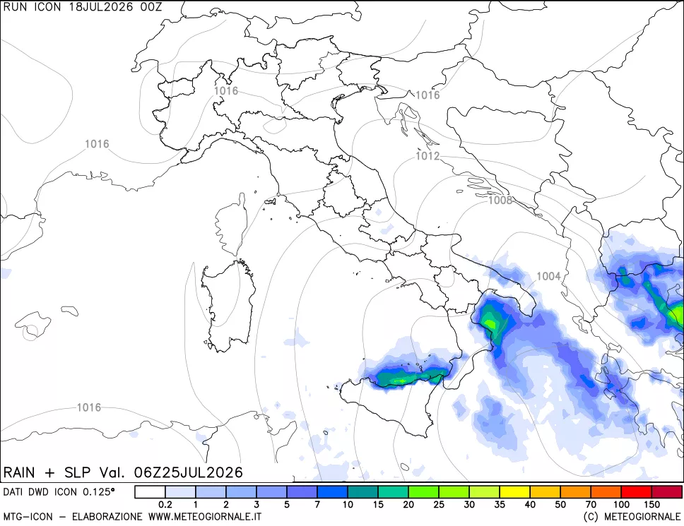 mappa Precipitazioni e pressione SLM