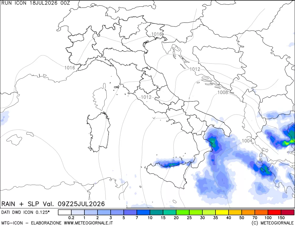 mappa Precipitazioni e pressione SLM