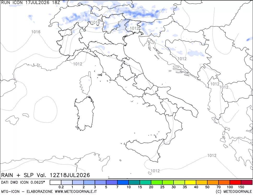 mappa Precipitazioni e pressione SLM